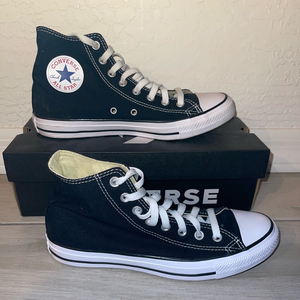 black and white high top converse